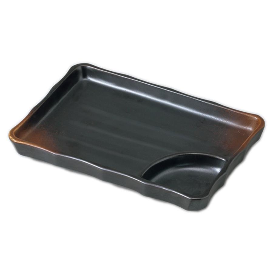 焼物皿 和食器 / 焼締7.0長角仕切皿 寸法: 19 x 13 2.7cm : せともの