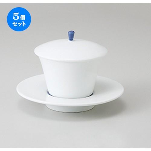 5個セット 蓋物 青巻小蓋物（受皿付） ［ 蓋付皿付高さ8.8cm ・ 90cc ］［ カップ 7.6×4.7　皿 12×2 cm ］ 【 料亭 旅館 和食器 飲食店 業務用 】