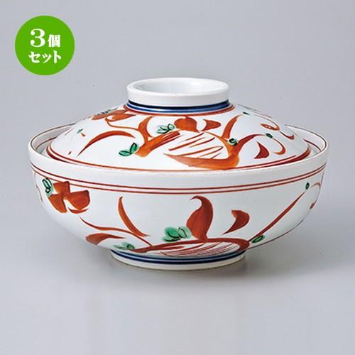 3個セット 蓋物 和食器 / 赤絵万暦蓋向 寸法：16 x 10cm
