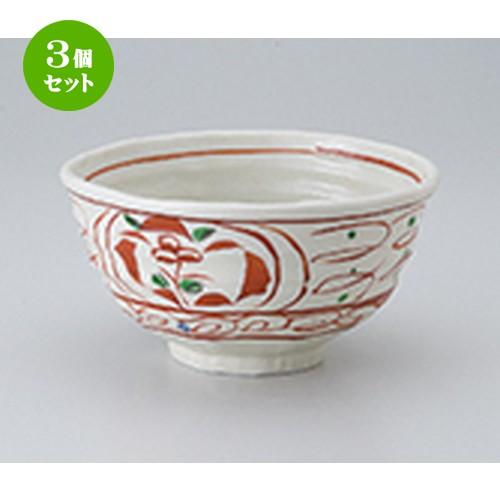 3個セット 丼 和食器 / 赤絵唐草変型大丼 寸法：17 x 9cm
