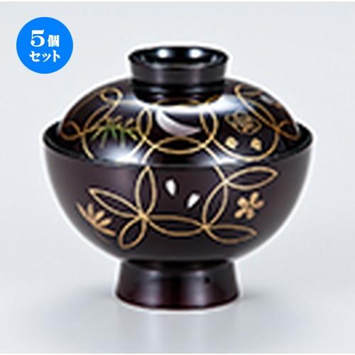 5個セット 越前漆器 3.8 仙才椀 溜 七宝 ［ φ112 x h 104mm ］ 【 料亭 旅館 和食器 飲食店 業務用 】