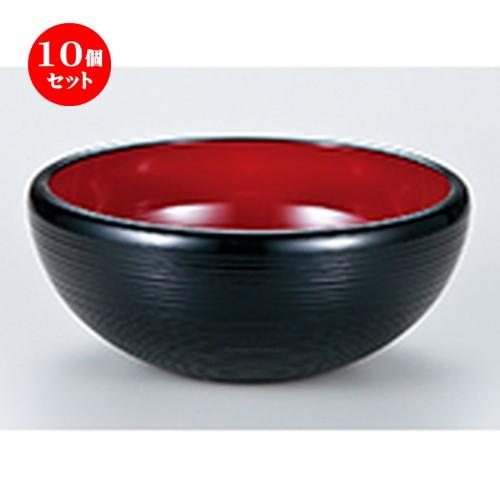 10個仕かける 和食器 / 6 千筋どんぶり鉢 黒内朱 大きさ:φ175 x h 75粍
