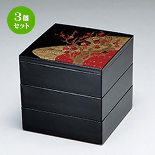 3個セット 和食器 / 6.5彩重 黒 光琳梅 3段 寸法:196 x 196 x h 185mm