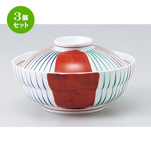 3個セット 蓋物特選 和食器 / 赤間取十草蓋向 寸法：14.4 x 8.3cm