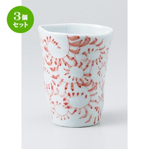 3個セット フリーカップ 和食器 / 手造り唐草フリーカップ赤 寸法：9 x 11.7cm ・ 約340cc