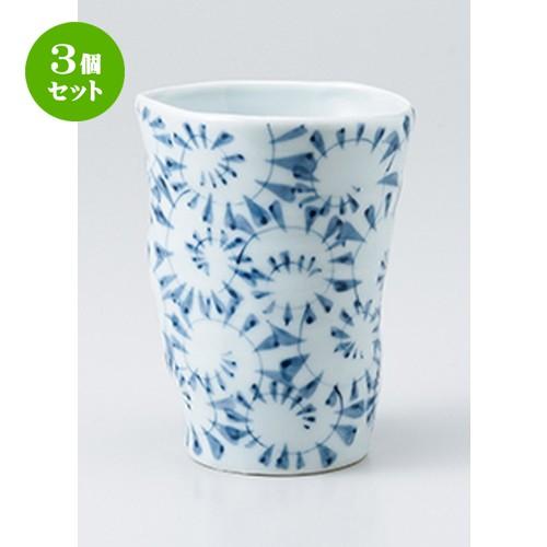 3個セット フリーカップ 和食器 / 手造り唐草フリーカップ青 寸法：9 x 11.7cm ・ 約340cc