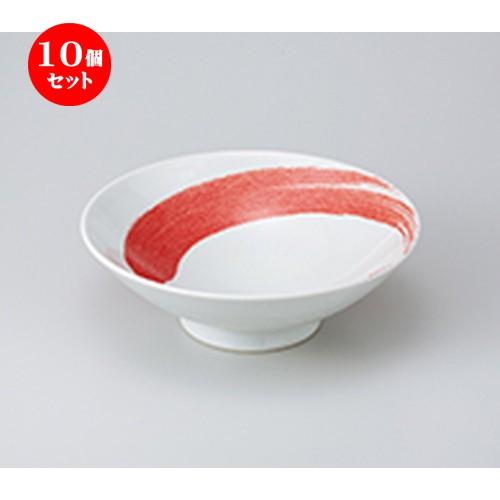 10個セットめん皿 赤刷毛8.0盛鉢 ［ 24.4 x 7.9cm ］ 【 料亭 旅館 麺 和食器 飲食店 業務用 】