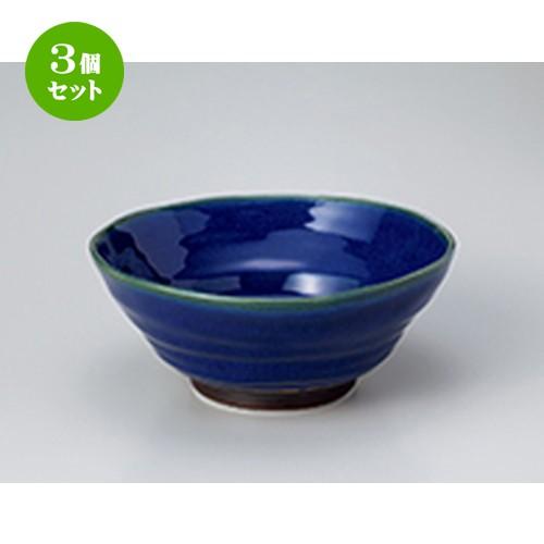 3個セット 丼 和食器 / あい釉変形6.5丼 寸法：20 x 20.5 x 8.5cm