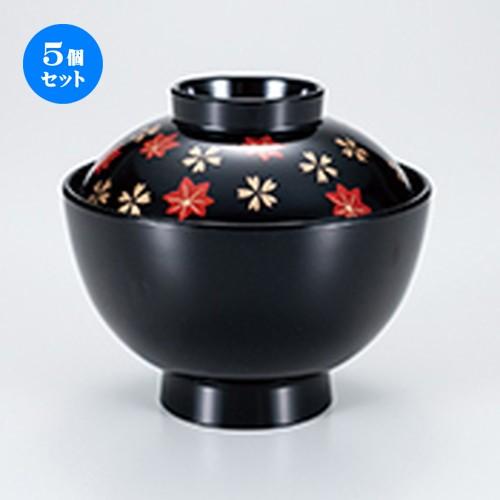 5個セット 越前漆器 3.8 京型椀 黒 春秋散し ［ φ112 x h 100mm ］ 【 料亭 旅館 和食器 飲食店 業務用 】