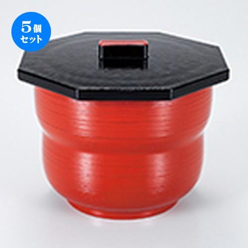 5個仕掛ける 越前塗師細工 ひさご千筋飯器 朱内黒 ［ 115 x 105 x h 85粍 ］ 【 小料理屋 はたご屋 和食器 飲食店 御役目用 】 食器-食器、グラス、カトラリー-飯碗