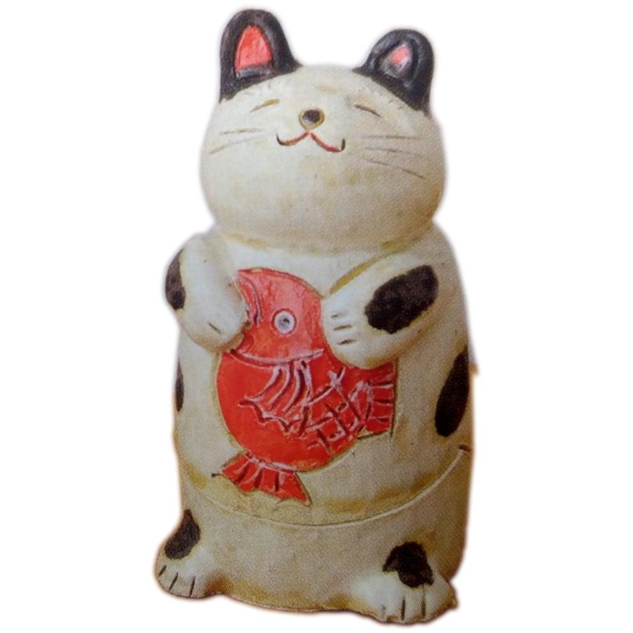 香炉 鯛持ち白猫 香炉（中） [高さ11.5cm] | おしゃれ かわいい ギフト｜setomono-honpo