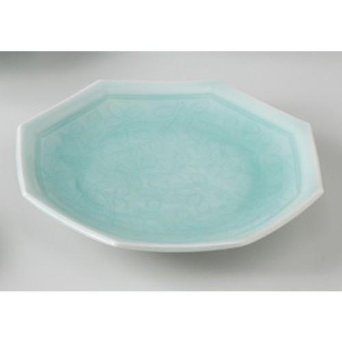 ☆ 和皿 ☆ 青白磁唐草 八角8.0皿 [ 25.2 x 23.8 x 3.8cm 790g ] 【 料亭 旅館 和食器 飲食店 業務用 】
