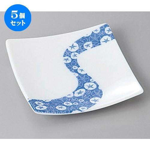 5個セット☆ 銘々皿 ☆朝顔流し１３.５cm正角皿 [ 13.5 x 13.5 x 2cm ] 【 料亭 旅館 和食器 飲食店 業務用 】