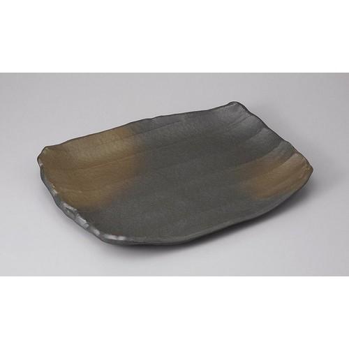 長角盛皿 黒伊賀茶吹台形大皿 [36.5 x 29.7 x 4.3cm]  料亭 旅館 和食器 飲食店 業務用