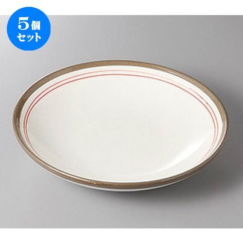 5個セット☆ めん皿 ☆赤ライン７.５メン皿 [ 23 x 5cm ] 【 蕎麦屋 定食屋 和食器 飲食店 業務用 】