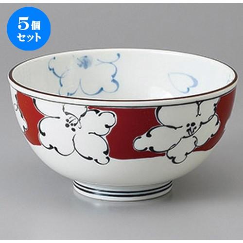 5個セット☆ 丼 ☆赤絵山茶花軽量５.０多用丼 [ 15.8 x 8.3cm ] 【 料亭 旅館 和食器 飲食店 業務用 】