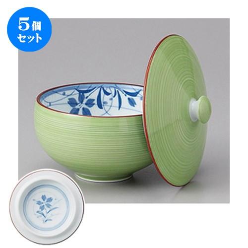 5個セット☆ 蓋付煎茶 ☆緑巻桔梗絵蓋付汲出 [ 9.5 x 7.5cm ] 【 料亭 旅館 和食器 飲食店 業務用 】