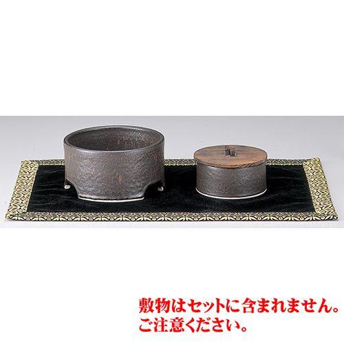 仏壇用品 鉄釉香炉セット 5寸 [香炉5寸 抹香入3.5寸]