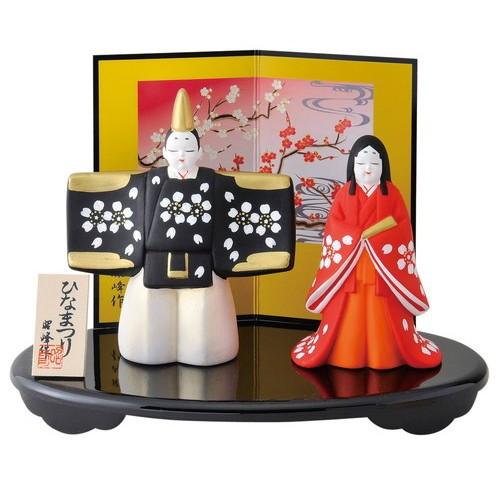 錦彩華桜立雛[（男）14×11.7×4.8cm （女）12×7.6×5.9cm] 桃の節句 雛 