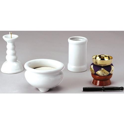 後飾り 白4寸後飾りセット [4寸蝋燭立、4寸香炉、太線香立て、2.3寸