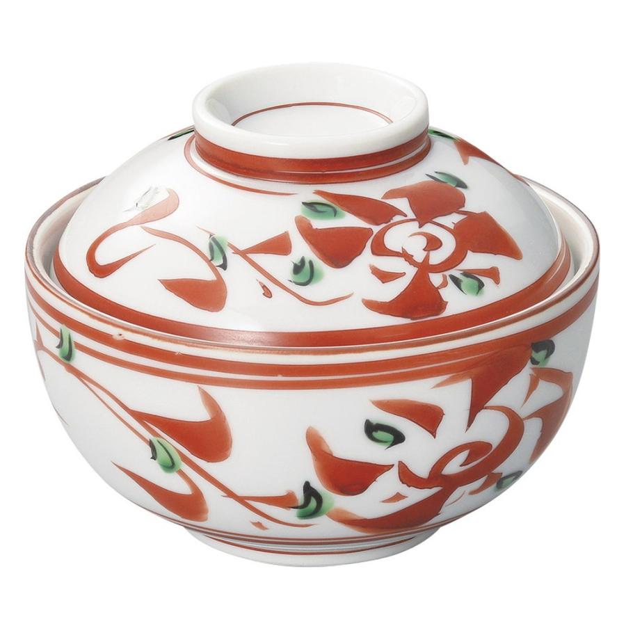 和食 円菓子碗   赤釉赤絵花鳥煮物碗 寸法: 11.4 x 8.7cm 345g