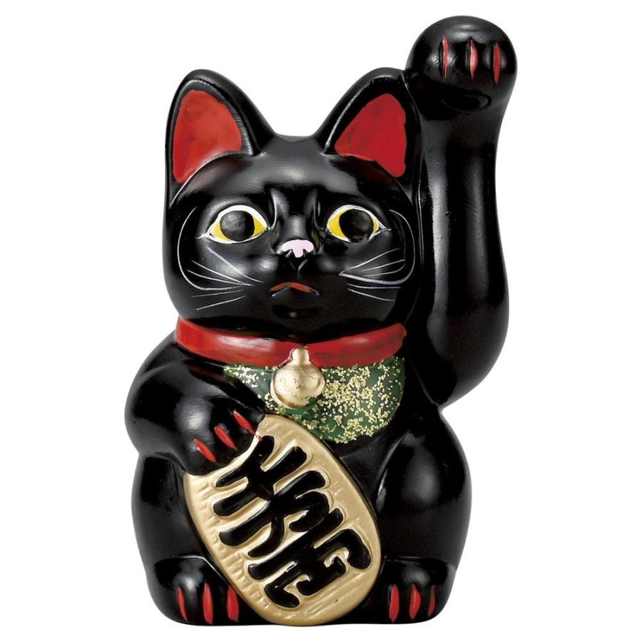 置物 招き猫 / 千万両手長黒猫(左) 寸法: 13.5cm 175g : せともの本舗