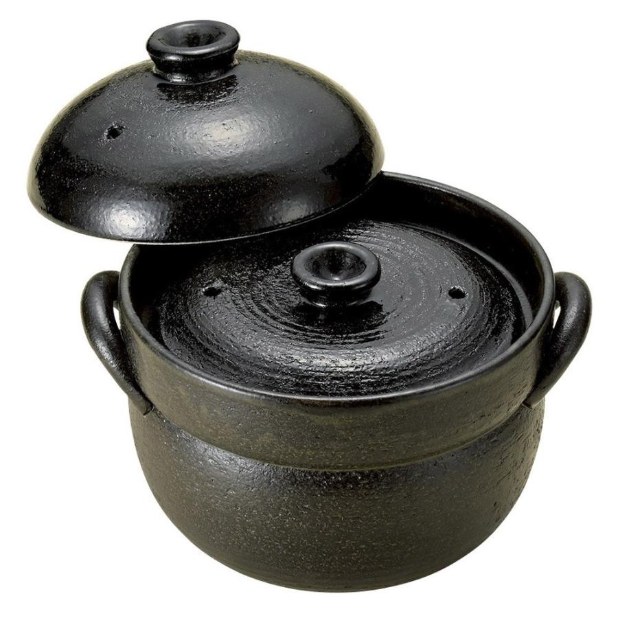 田の実 炊飯鍋 / 利行黒釉ごはん鍋(2合炊)(萬古焼) 大きさ: 20.5 x 17.4 x 16.3珊 1780g