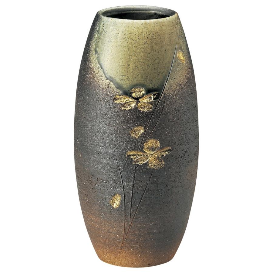 お値下げ　イギリス　ビードロ花瓶 花瓶 ビードロ金彩長花入（信楽焼） [ 14 x 29cm ] 料亭 旅館 和食器