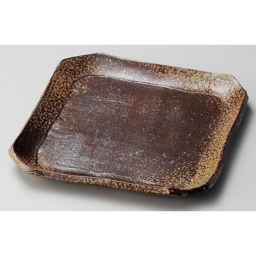 ☆ 角中皿 ☆ 手造り備前風角尺皿 [ 25.4 x 25 x 2.6cm ] 【 料亭 旅館 和食器 飲食店 業務用 】