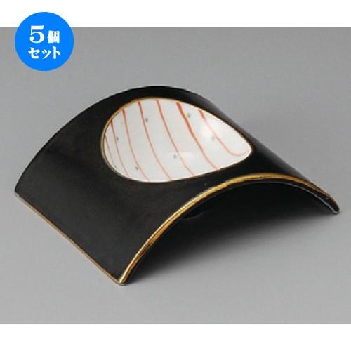 5個セット ☆ 小鉢 ☆ 黒マット朱十草アーチ型小付 [ 128 x 100 x 30mm ]  | 小鉢 和食器 洋食器 おしゃれ 業務用