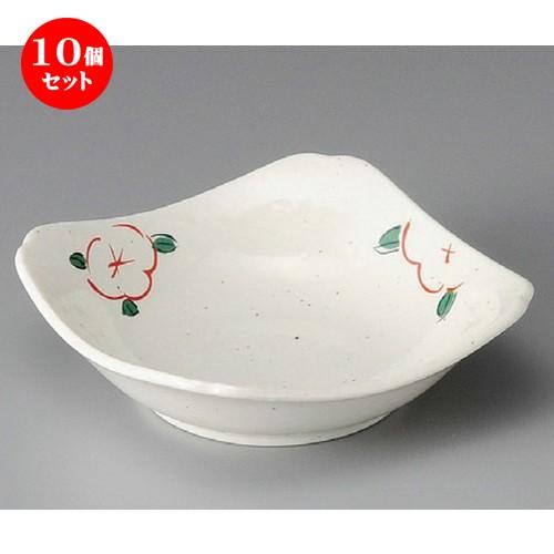 10個セット ☆ 向付 ☆ 雪粉引赤絵花5.0角皿 [ 140 x 140 x 40mm ] 【料亭 旅館 和食器 飲食店 業務用 】