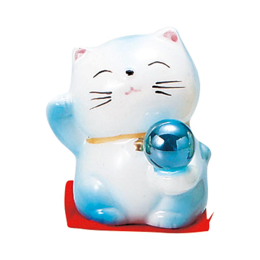 開運風水ミニ猫(青色) 寸法:4.5cm | 置物・縁起物・装飾品 : せともの