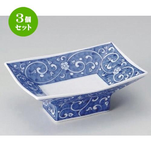 3個セット ☆ 向付 ☆染付濃唐草長角高台向付 [ 20.4 x 14.5 x 8cm 355g ] 【 料亭 旅館 和食器 飲食店 業務用 】