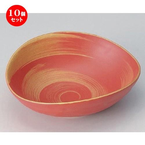 10個仕掛ける ☆ 向付 ☆赤釉金彩毛はらい目渦楕円面向付 [ 17.3 x 15.5 x 6珊 360g ] 【 小料理屋 はたご屋 和食器 飲食店 御役目用 】 鉢、ボウル-食器