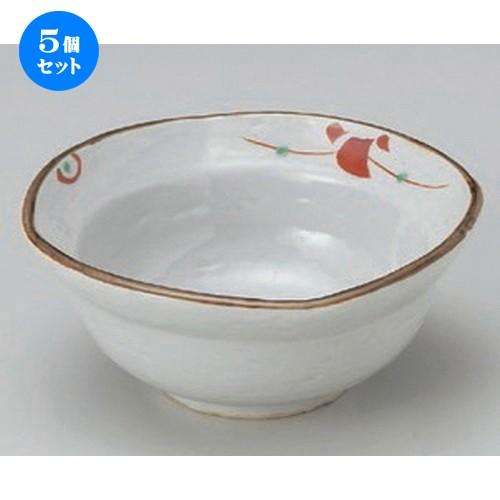 5個セット☆ 組小鉢 ☆赤絵小花ナデ角小鉢 (中) [ 10.5 x 4.5cm 159g ]  | 小鉢 和食器 洋食器 おしゃれ 業務用