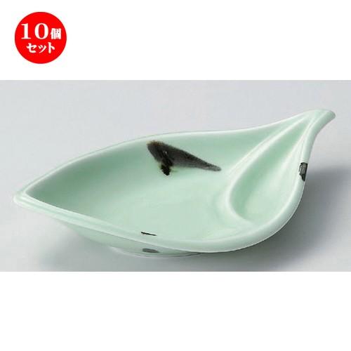 10個仕掛ける ☆ 中仕切り皿 ☆緑葉未来永劫口付皿 [ 23 x 13.5 x 4.5珊 326g ] 【 小料理屋 はたご屋 和食器 飲食店 御役目用 】 食器-食器、グラス、カトラリー