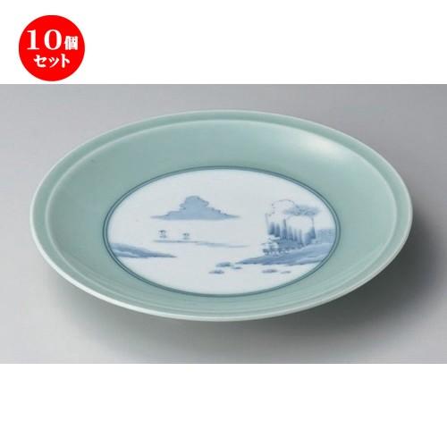 10個セット ☆ 有田焼大皿 ☆青磁内山水高台11号皿 [ 34.5 x 5cm 1700g ] 【 料亭 旅館 和食器 飲食店 業務用 】