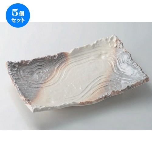 5個セット ☆ 萬古焼大皿 ☆カスミ志野12.0四ツ足長角皿 [ 37.8 x 24.5 x 6cm 1450g ] 【 料亭 旅館 和食器 飲食店 業務用 】