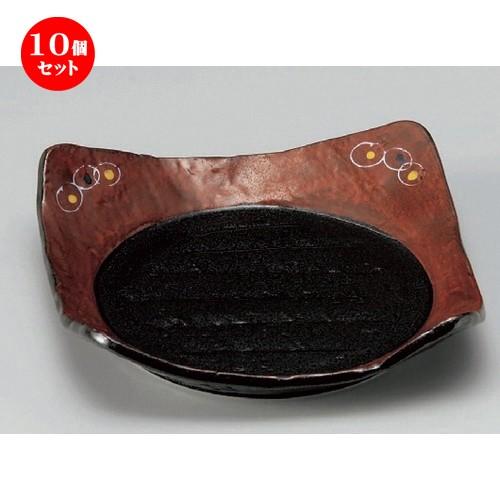 10個仕掛ける ☆ 組皿 ☆南蛮赤絵角口変リ皿 [ 19.8 x 19.3 x 4.8珊 978g ] 【 小料理屋 はたご屋 和食器 飲食店 御役目用 】 食器-皿