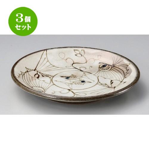 3個セット ☆ 丸皿 ☆粉引魚紋厚口玉8.5皿 (手描き) [ 26.3 x 4cm 1000g ] 【 料亭 旅館 和食器 飲食店 業務用 】