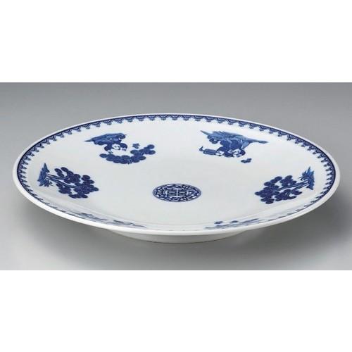☆ 丸皿 ☆染付唐子11.0皿 [ 34.5 x 5.2cm 1160g ] 【 料亭 旅館 和食器 飲食店 業務用 】