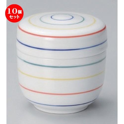 10個仕かける ☆ むし碗 ☆四色筋夏目蒸シ碗 [ 7.5 x 7.5糎 220g ] 【 食べ物屋 はたご屋 和食器 飲食店 御勤め用 】