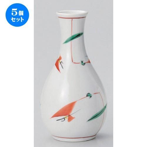 5個セット ☆ 酒器 ☆赤絵つゆ草徳利 (大) [ 8 x 15.2cm (270cc) 270g ] 【 割烹 居酒屋 和食器 飲食店 業務用 】