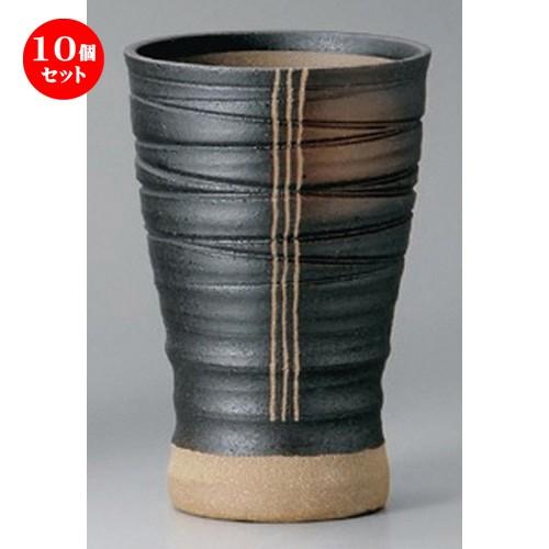 10個セット ☆ フリーカップ ☆うでいラインケズリビール (大) [ 9.2 x 14cm (450cc) 365g ] 【 割烹 居酒屋 和食器 飲食店 業務用 】