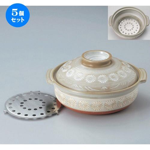 5個セット ☆ 萬古焼土鍋 ☆花三島7号IH鍋 [ 24.5 x φ21.5 x 12.5cm