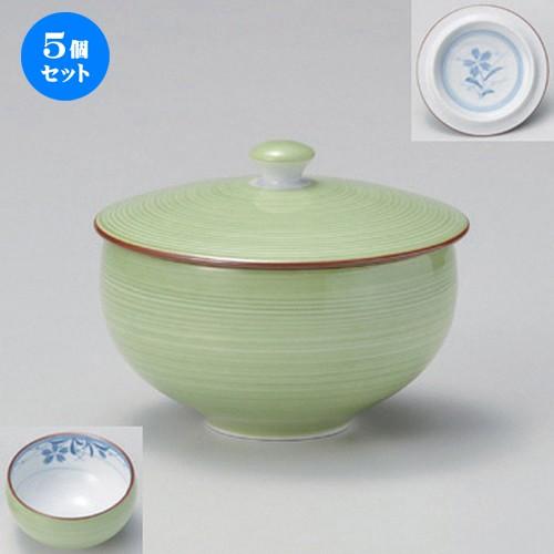 5個セット ☆ 蓋付煎茶 ☆緑巻桔梗絵蓋付汲出 [ 9.5 x 7.5cm (175cc) ] 【 料亭 旅館 和食器 飲食店 業務用 】