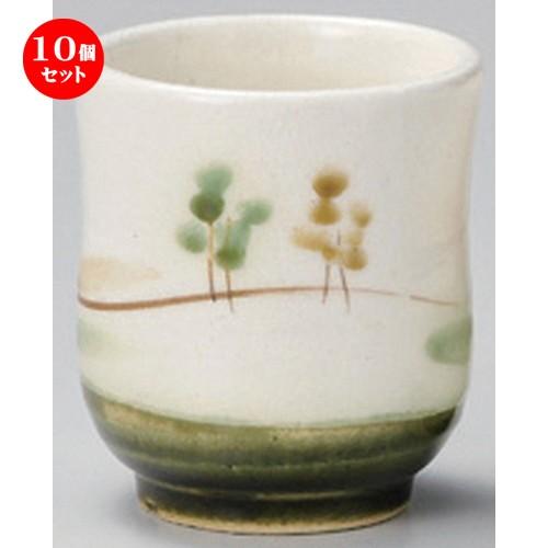 10個セット ☆ 組湯呑 ☆粉引風景湯呑 大 [ 7.5 x 8.8cm (230cc) 196g ] 【 料亭 旅館 和食器 飲食店 業務用 夫婦湯呑 ペア お揃い 贈り物 】