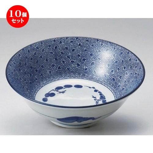 10個セット ☆ ラーメン鉢 ☆古染印判6.5浅高台丼 [ 19.5 x 7.3cm 511g