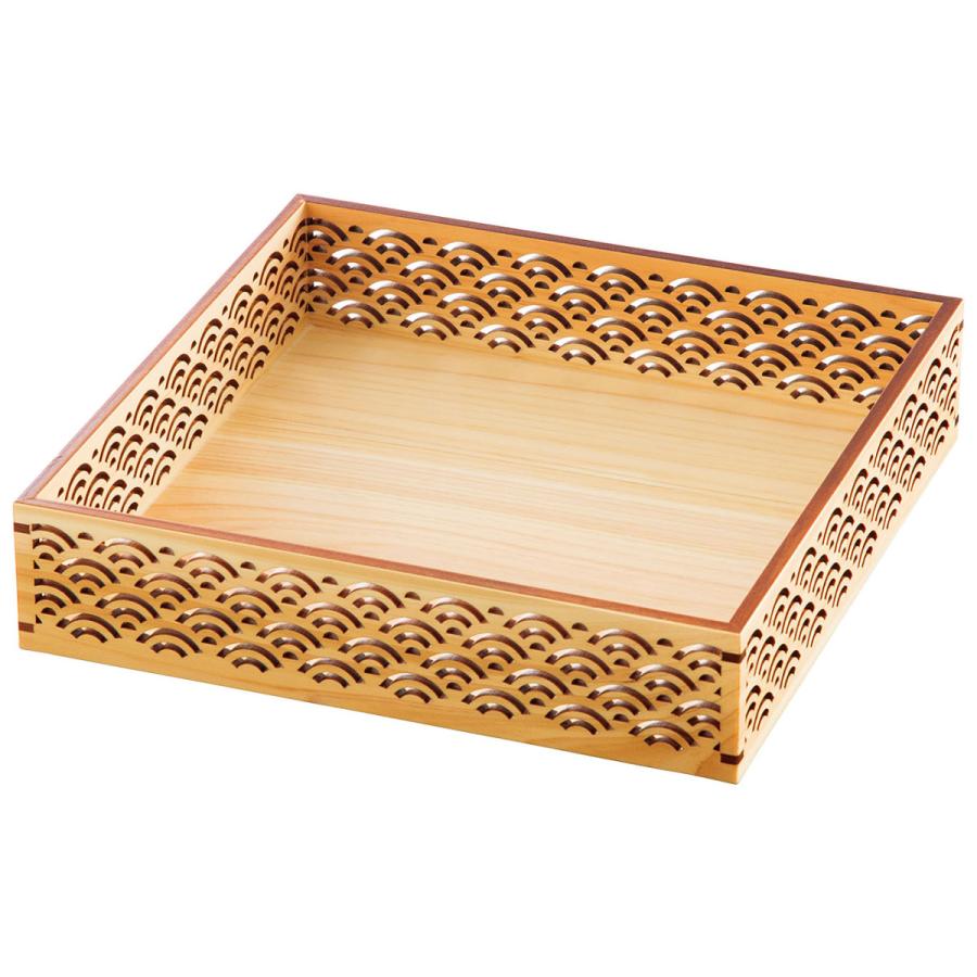 ひのき細密盛器 青海波 四ツ切 寸法:約21×21×H4.7cm | 漆器・木製品