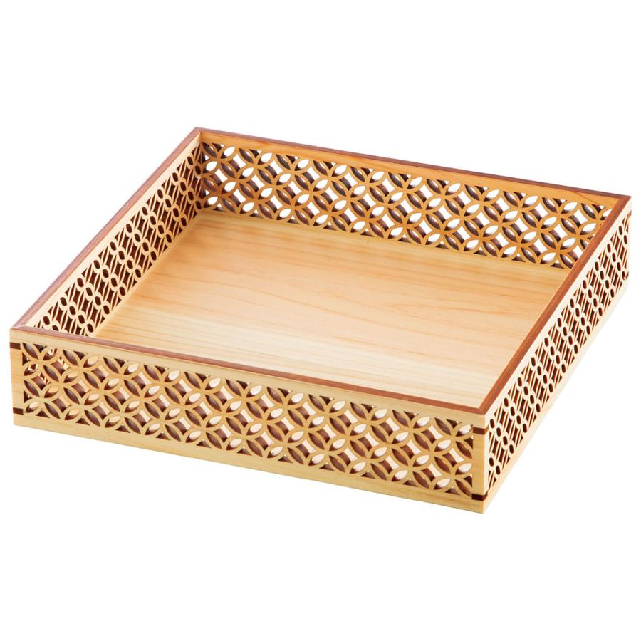ひのき細密盛器 七宝 四ツ切 寸法:約21×21×H4.7cm | 漆器・木製品